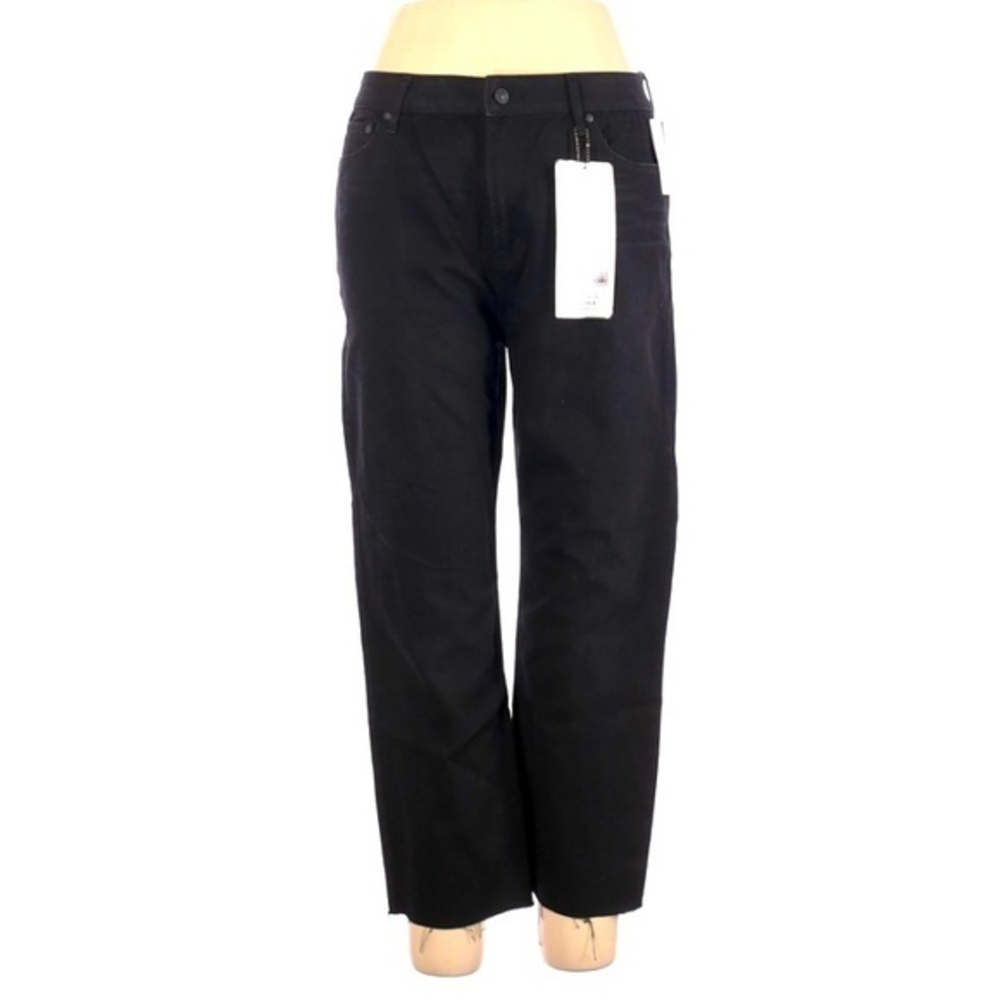 NWT Rewash W32 black wash raw hem straight leg high-rise crop cotton blend jeans